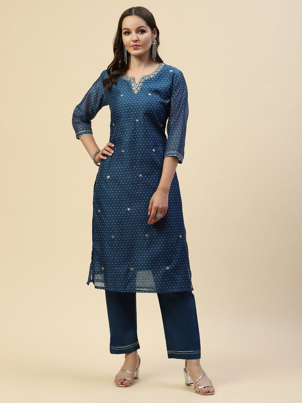 Gota Work Chanderi Kurta With Pants