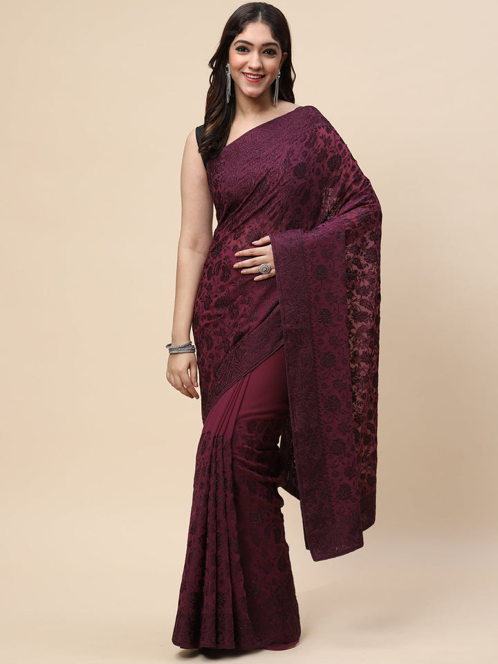 Floral Resham Jaal Embroidered Georgette Saree
