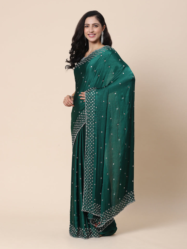 Stone Booti Pure Satin Embroided Saree