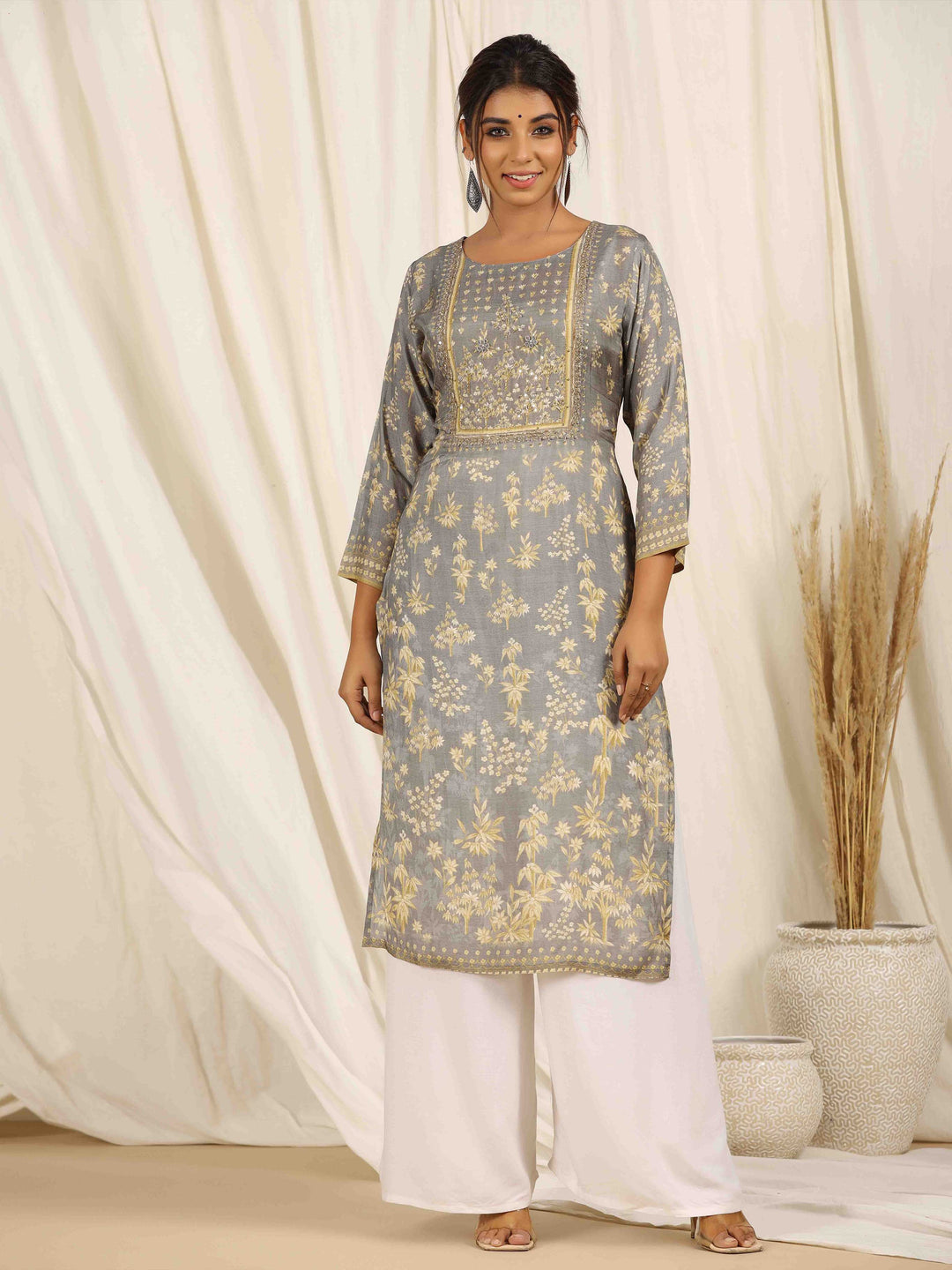 Printed With Embroidered Muslin Kurta