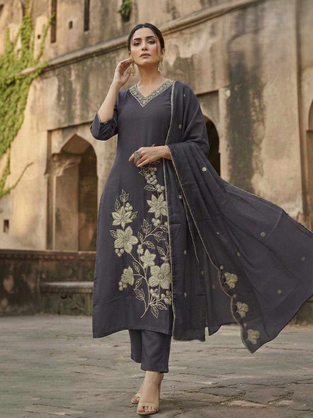 Printed Cotton Blend Kurta With Pant &amp; Dupatta
