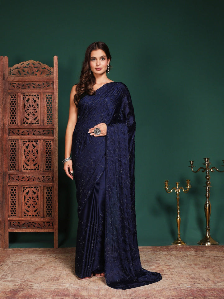 Embroidered Satin Saree