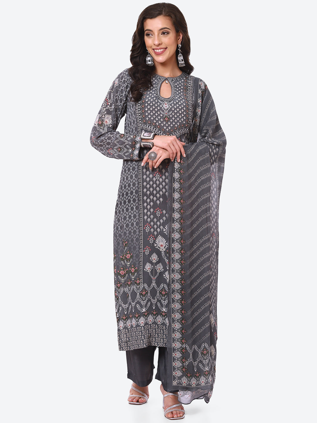 Digital Printed Crepe Kurta With Palazzo & Georgette Dupatta
