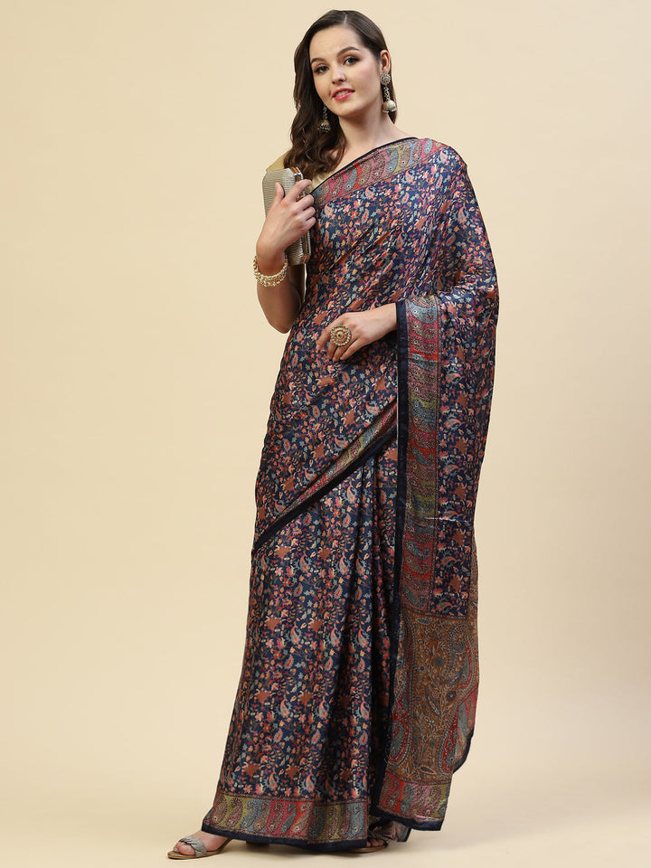 Floral Printed Satin Saree