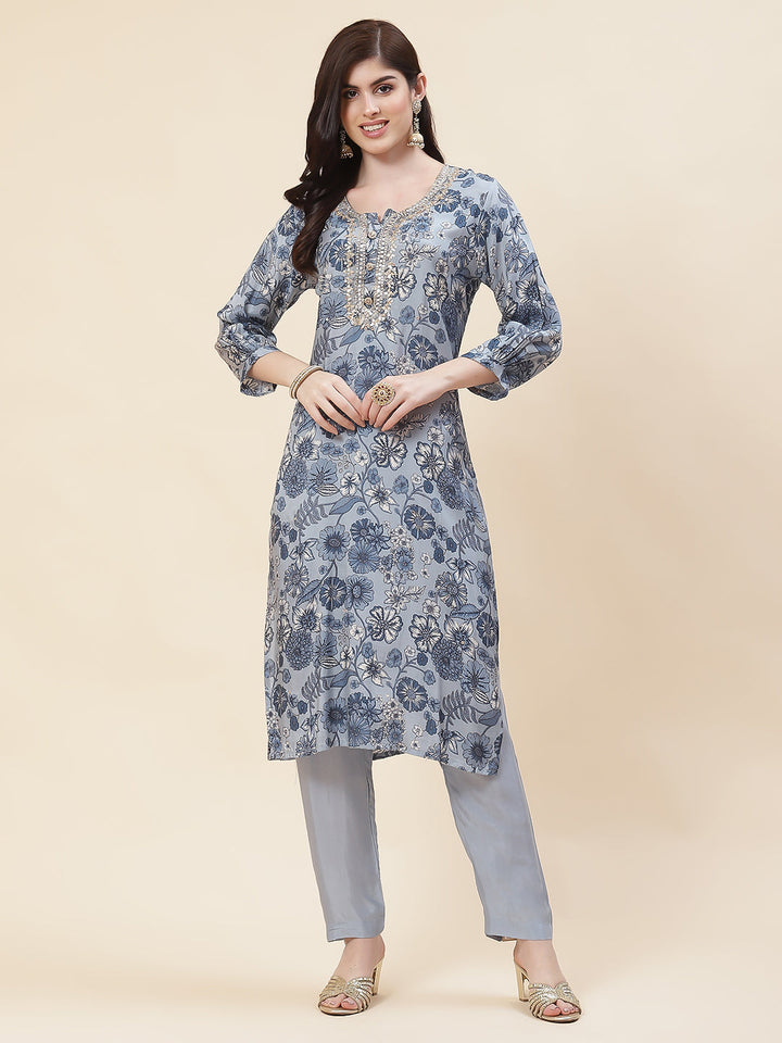 Printed Muslin Kurta With Pants