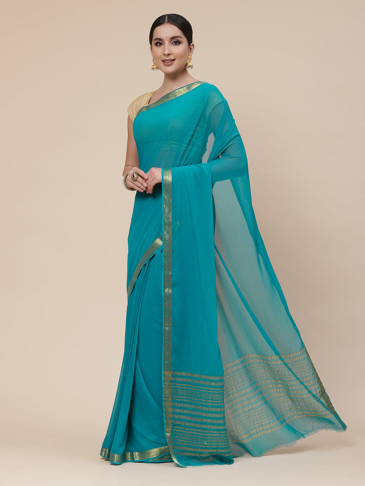 Piped Border Chiffon Plain Saree