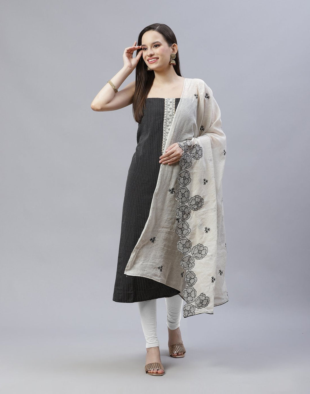 Cotton Suit Piece With Embroidered Dupatta