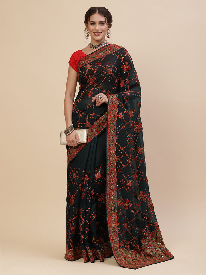Resham Border Art Georgette Embroidered Saree