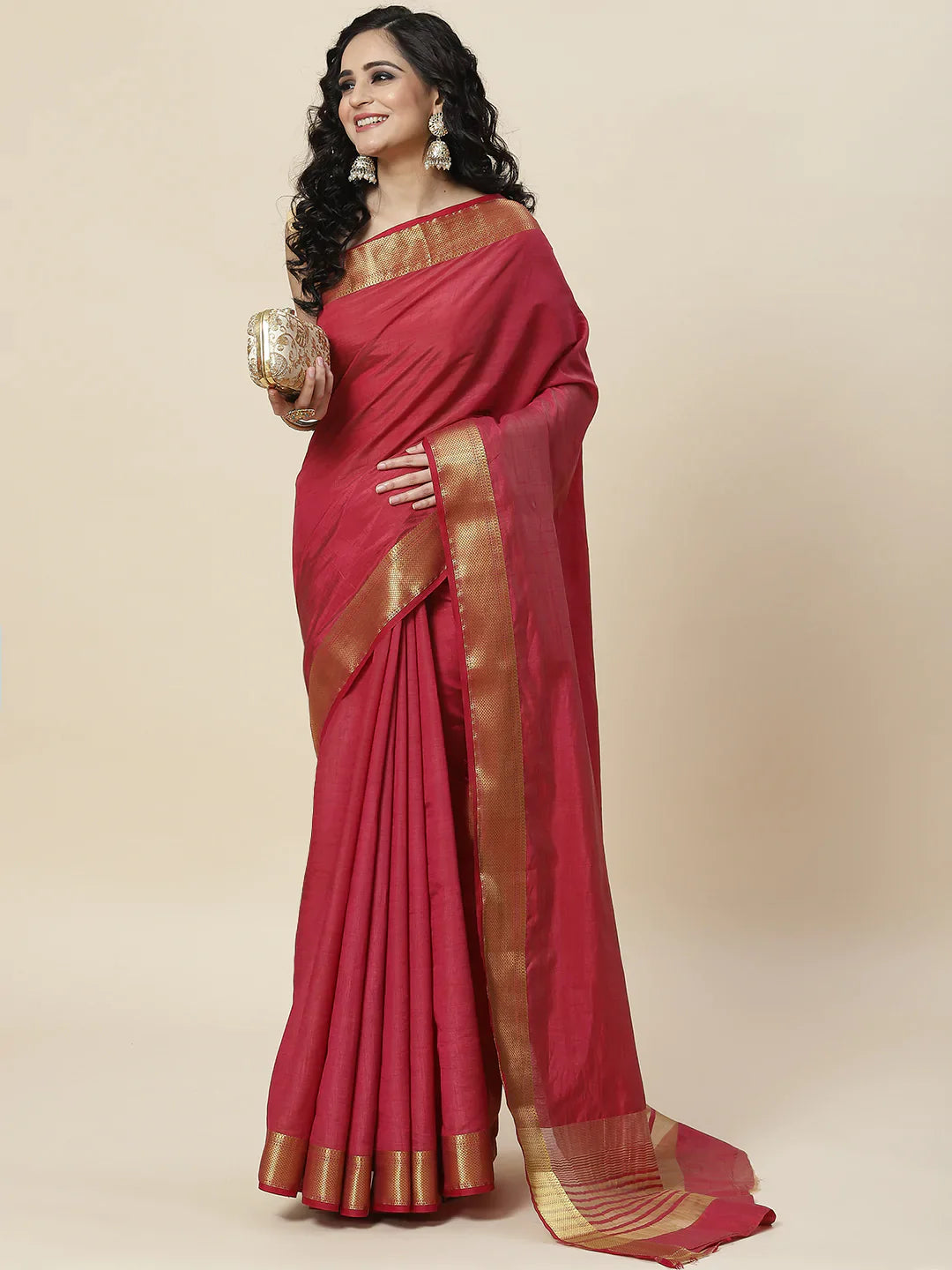 Plain Zari Border Handloom Woven Saree