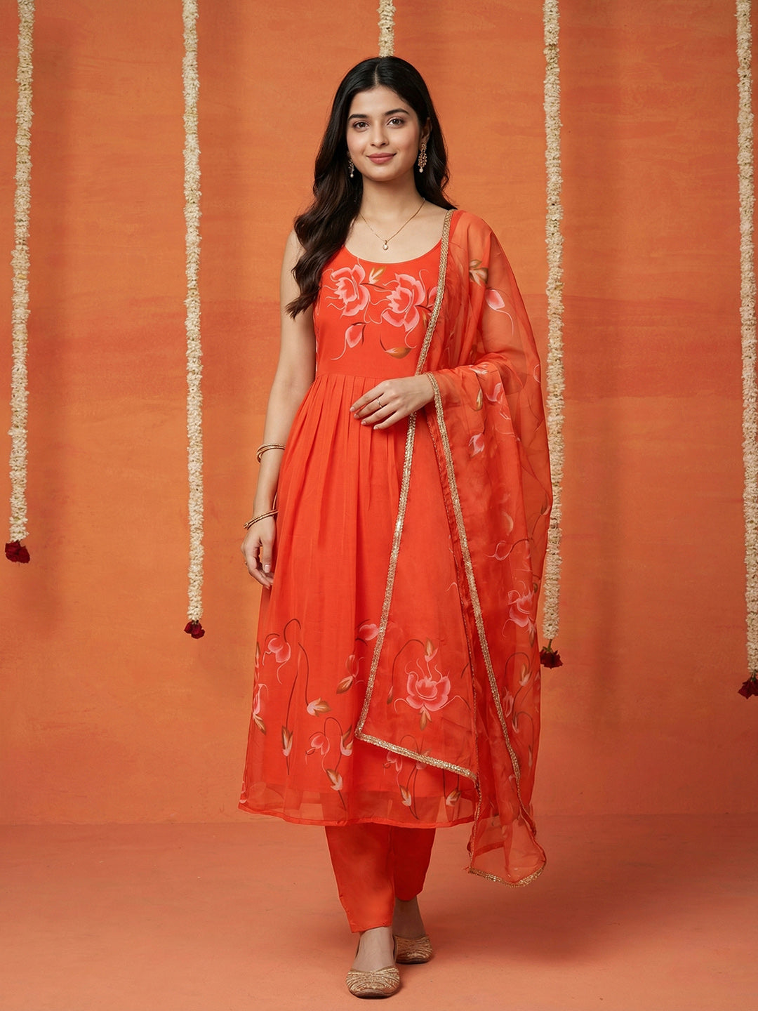 Printed Georgette Kurta With Pant &amp; Dupatta