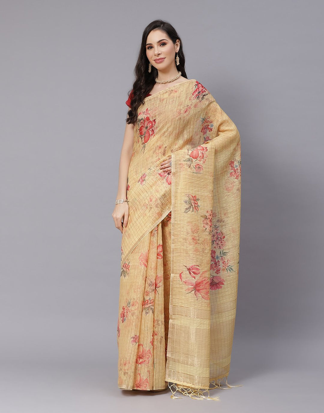 Digital Floral Linen Printed Saree