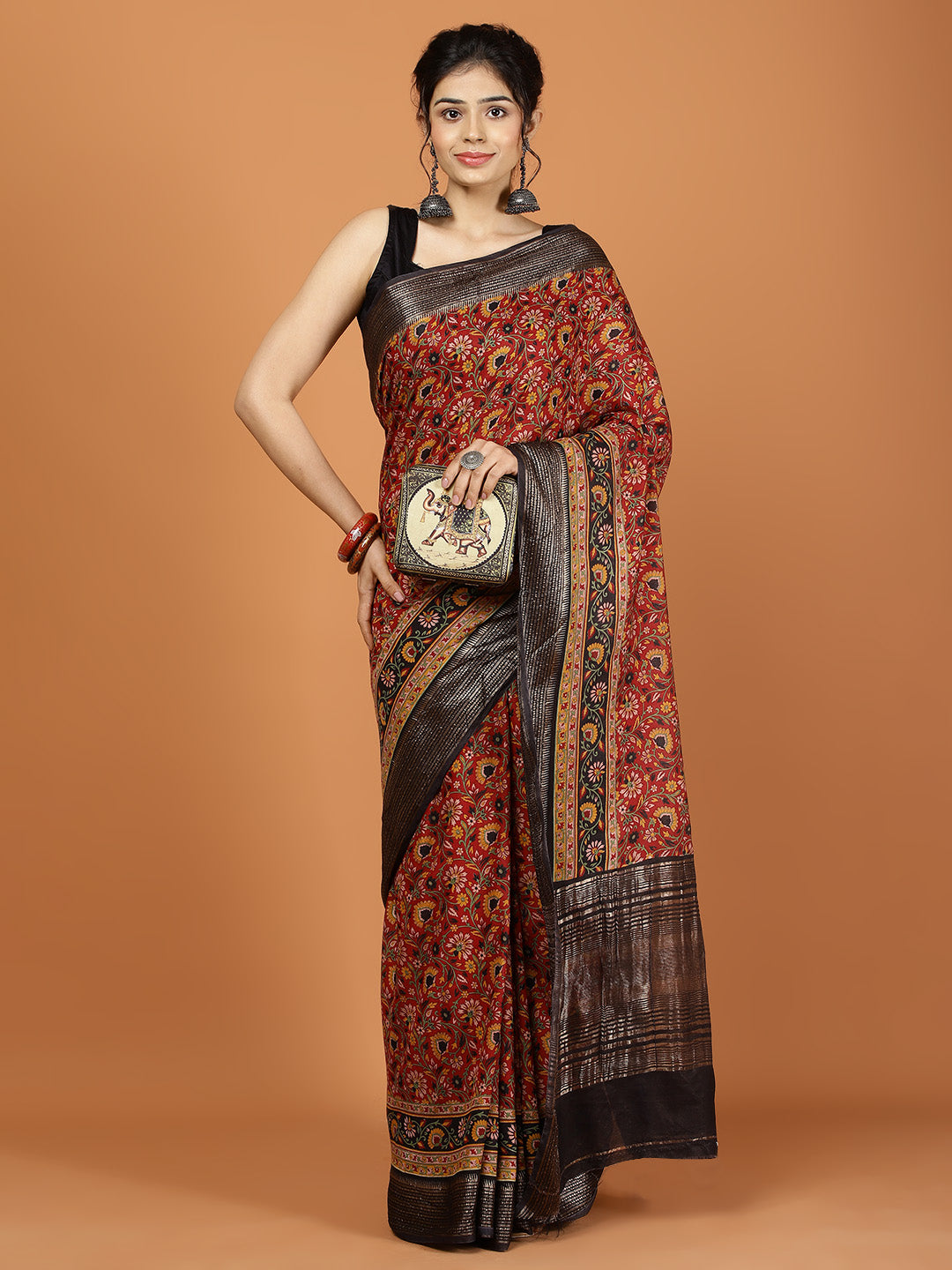 Floral Zari Border Printed Art Silk Woven Saree