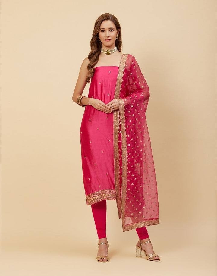 Embroidered Handloom Dupion With Organza Dupatta