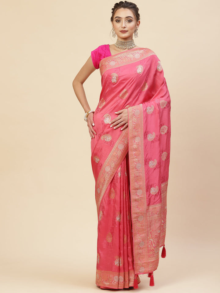 Zari Border Booti Banarasi Woven Saree