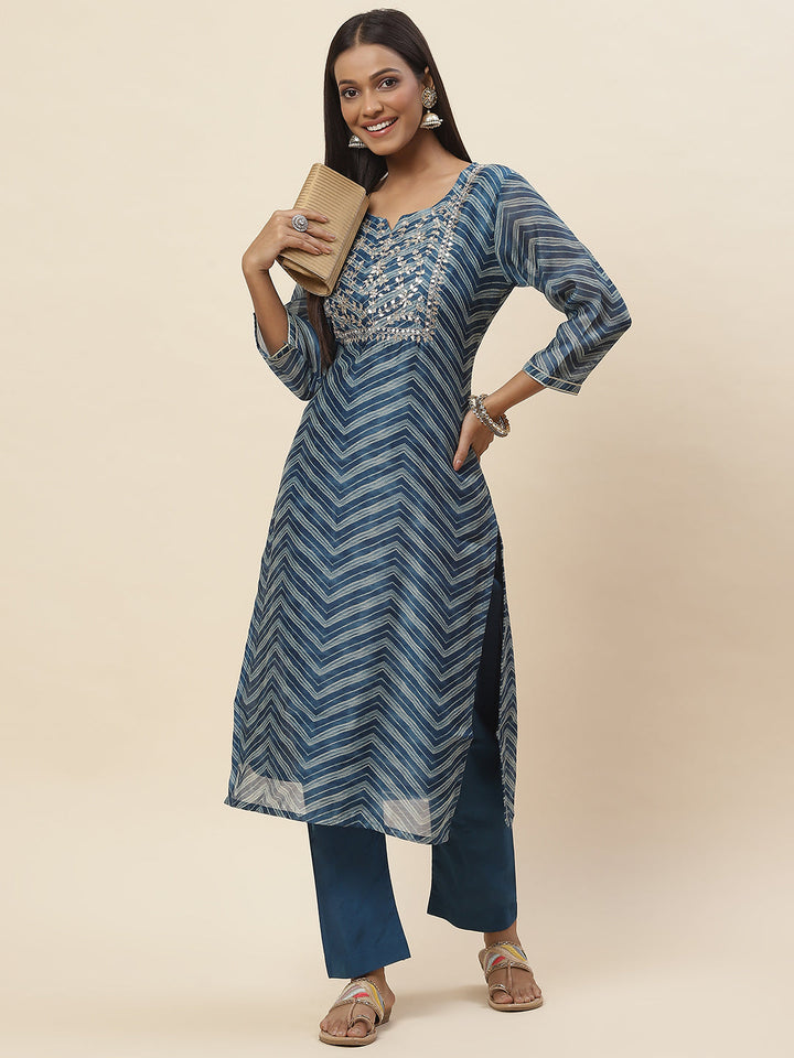 Printed Printed Chanderi Kurta With Pants