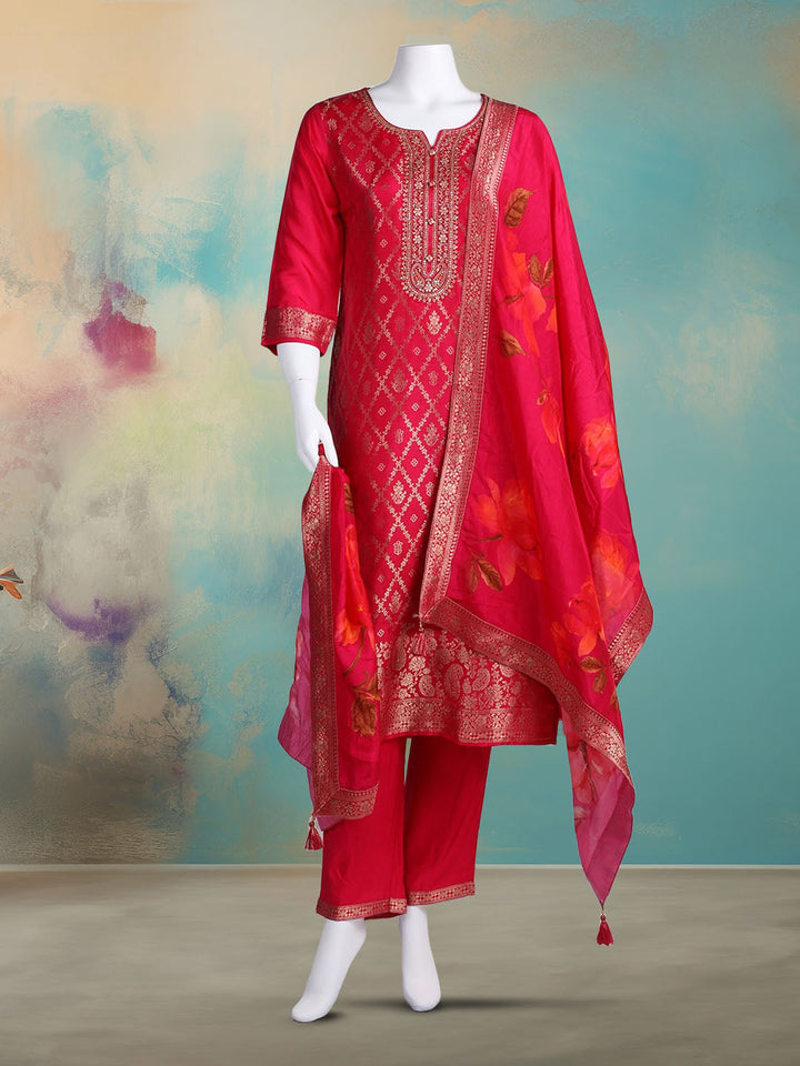 Embroidered Banarasi Kurta With Pant &amp; Dupatta