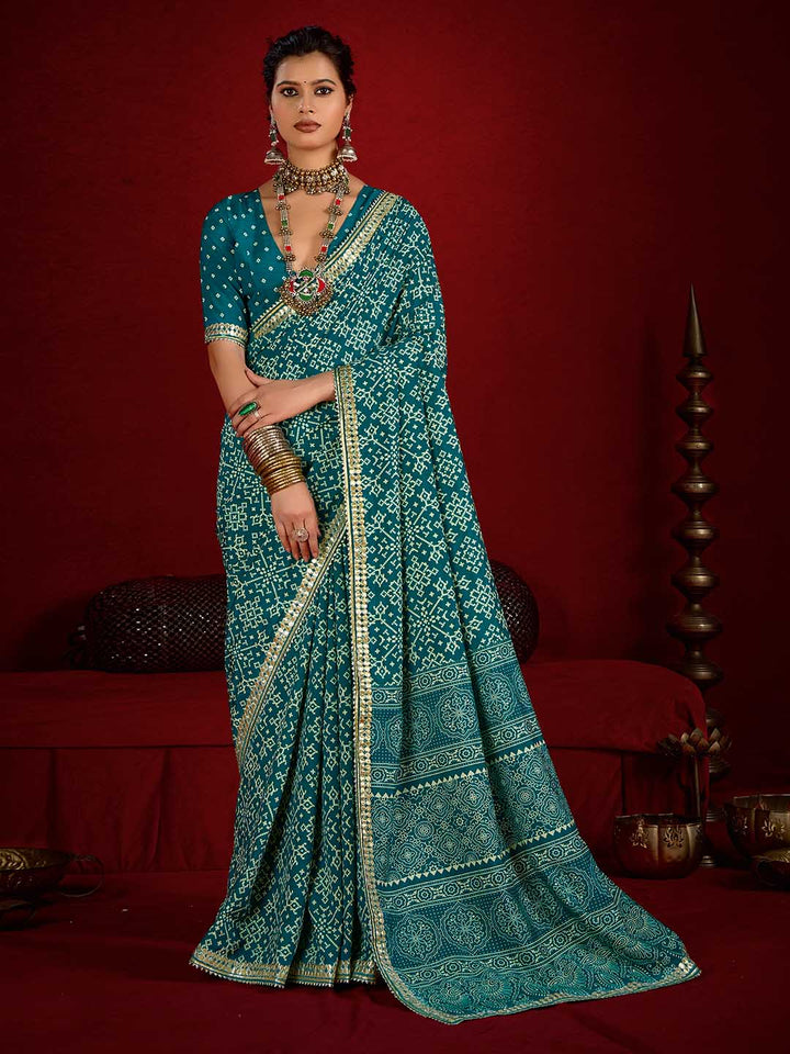 Printed &amp; Gota Work Art Silk Saree