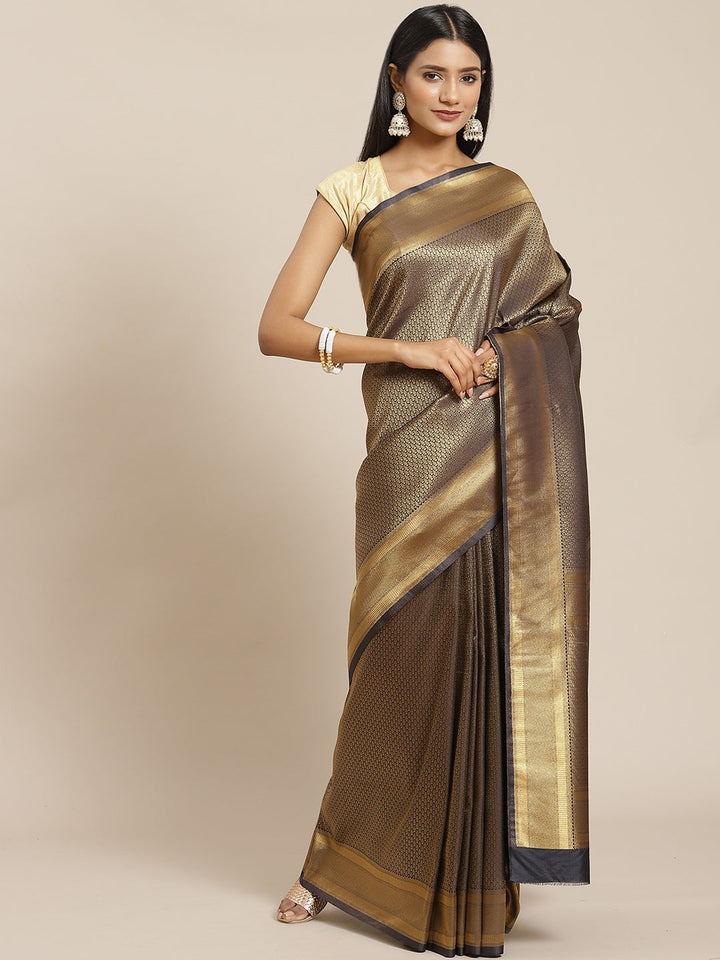 Brocade Zari Booti Art Handloom Woven Saree