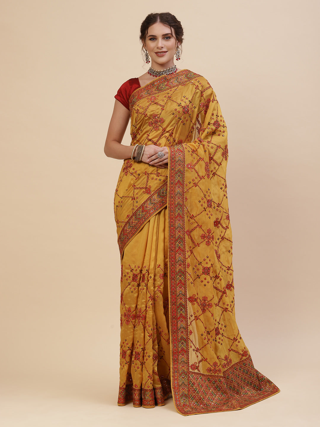 Resham Border Art Georgette Embroidered Saree