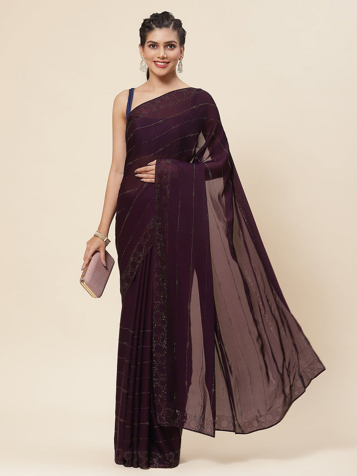 Stone Embroidered Satin Saree