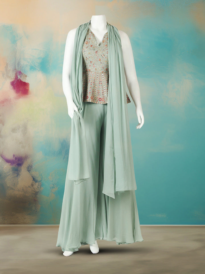 Embroidered Georgette Kurta With Pant &amp; Dupatta