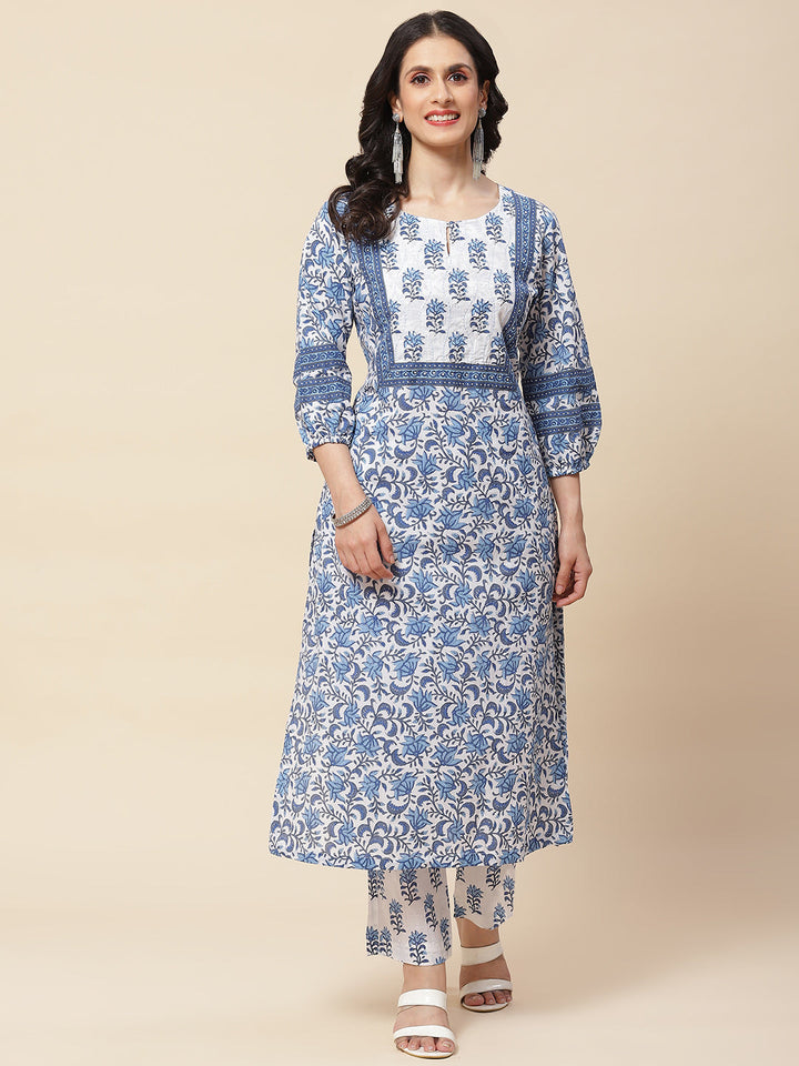 Floral Printed Cotton Kurta With Pants