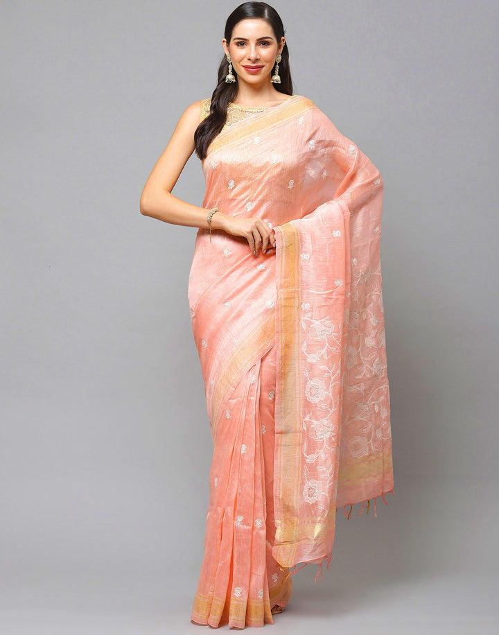 Cotton Linen Embroidery Saree