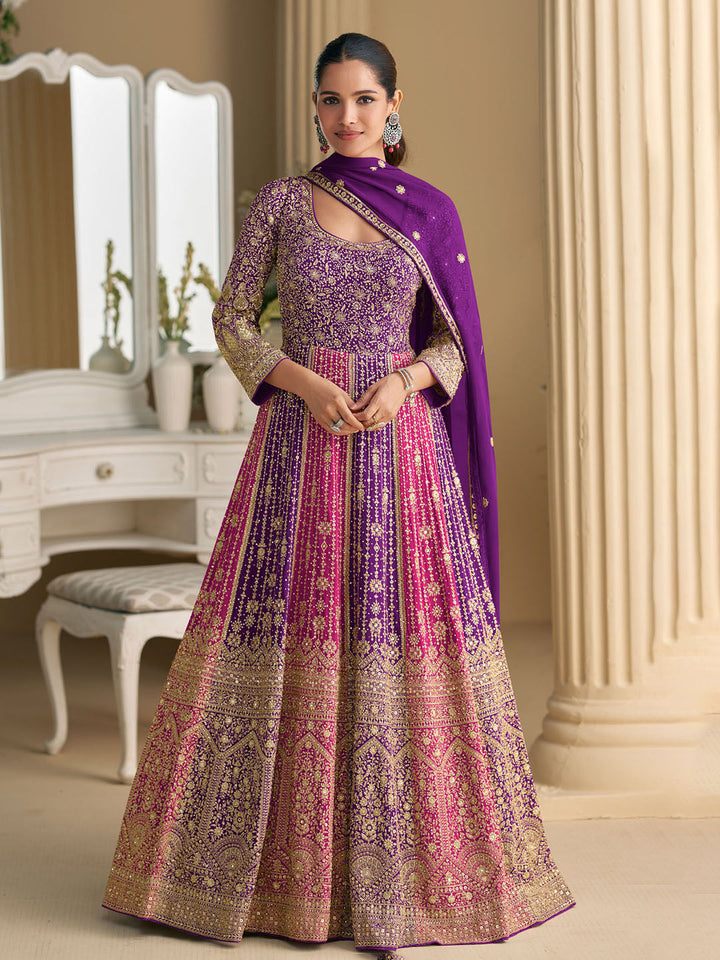 Embroidered Georgette Kurta With Pant &amp; Dupatta