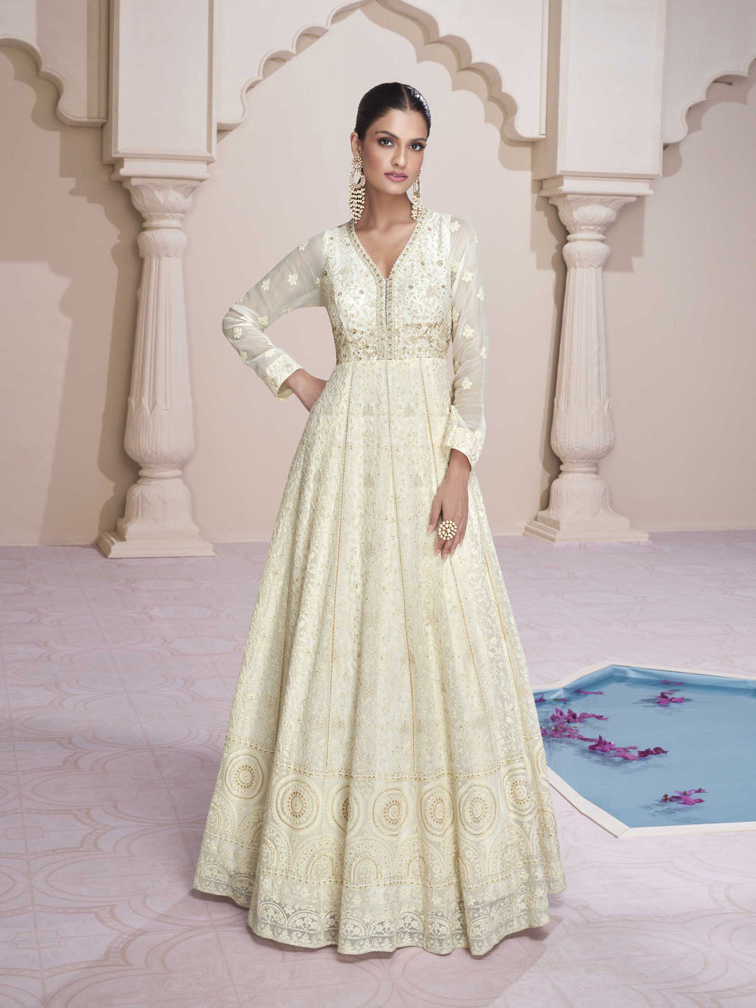 Embroidered Sequin Georgette Gown Anarkali Gown Long Length