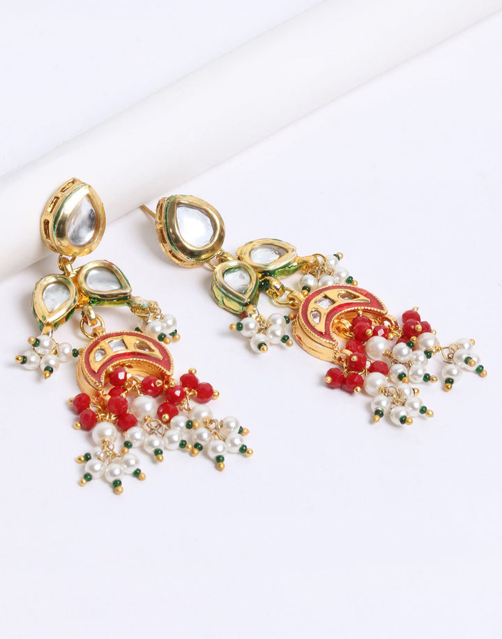 Kundan Plated Earrings with Maroon Drop