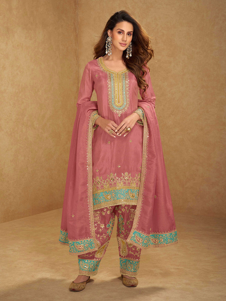 Embroidered Simmar Silk Kurta With Pant &amp; Dupatta