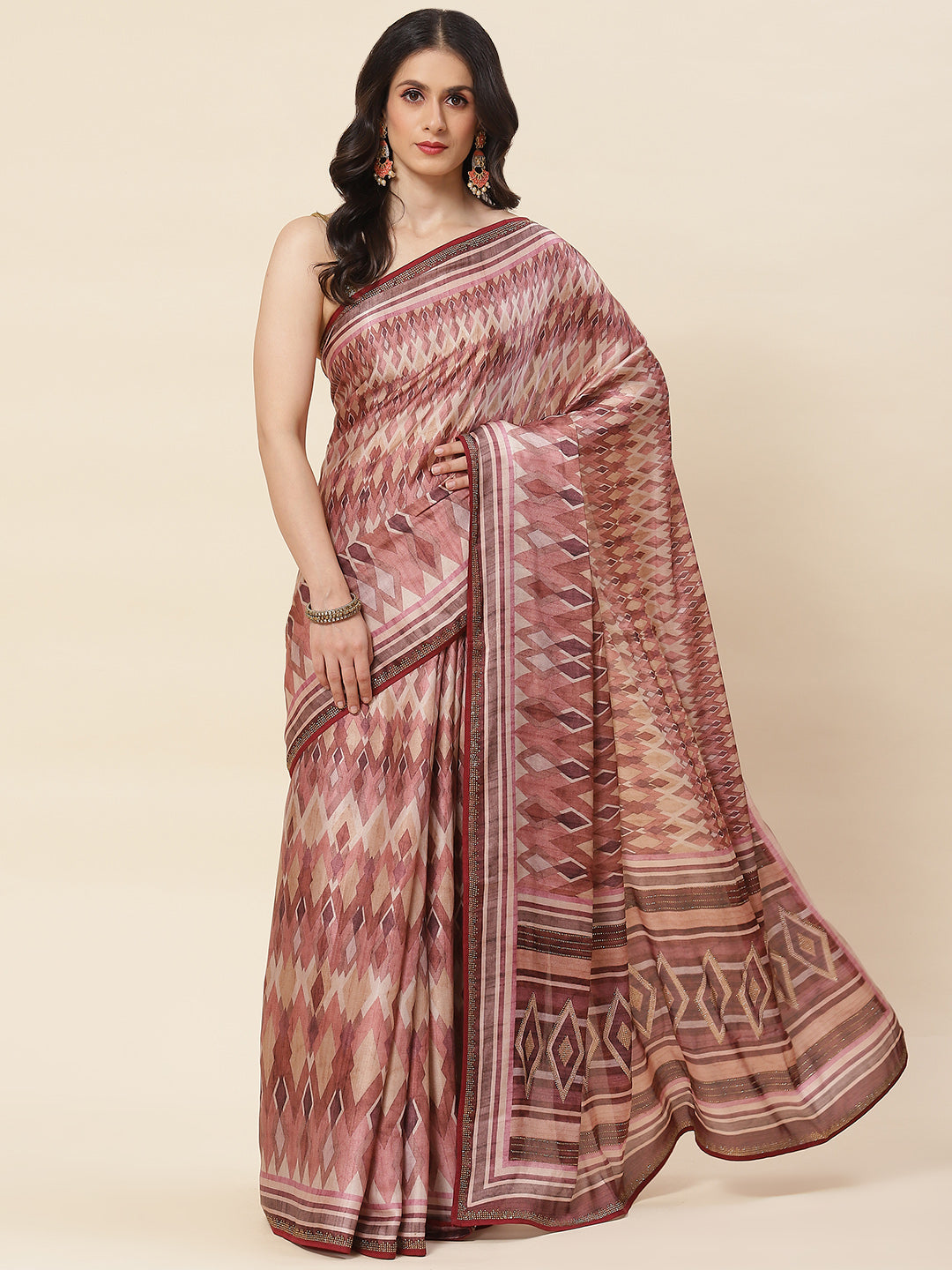 Abstract Digital Printed Satin Saree