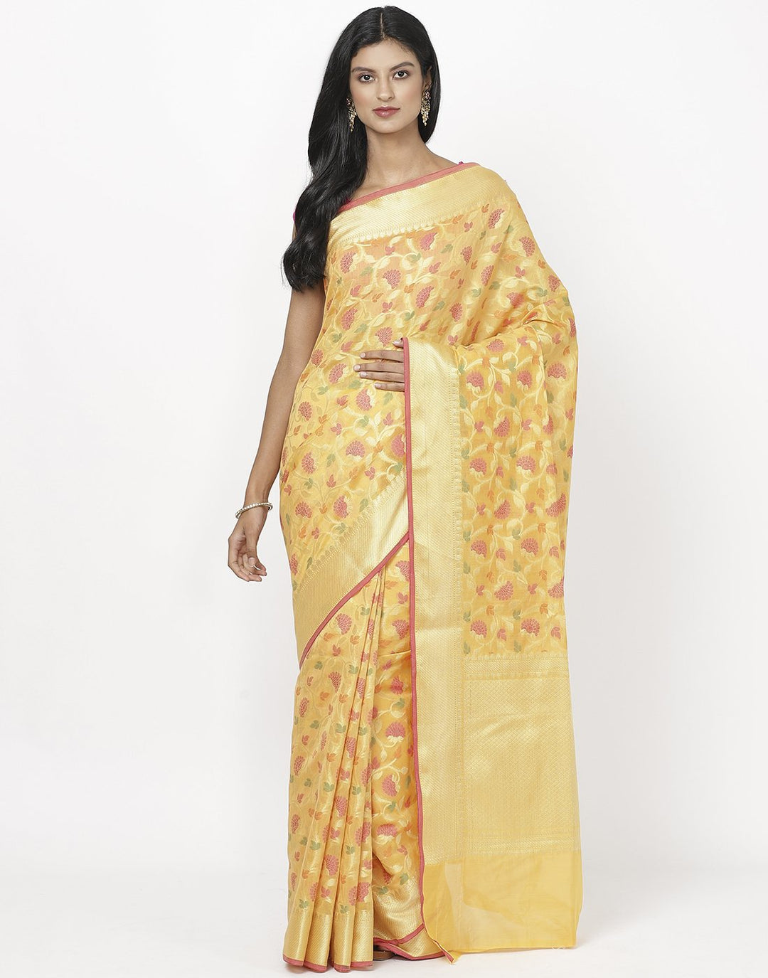 Orange Cotton Woven Saree