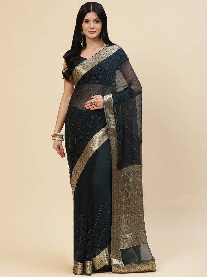 Stone Work Chiffon Plain Saree