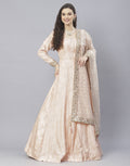 Peach, Sky Blue and Yellow Cotton Chanderi Anarkali Salwar Kameez