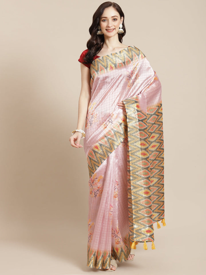 Floral Digital Printed Zari Border Art Handloom Woven Saree