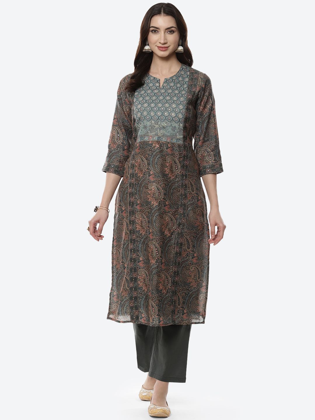 Printed Booti Chanderi Kurti With Pant