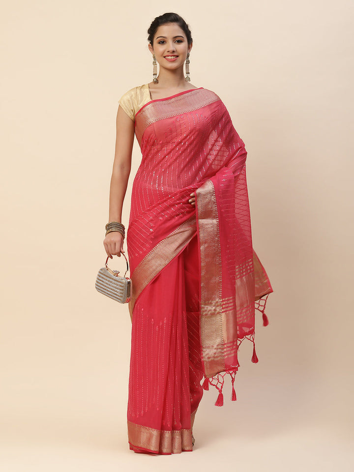 Sequin Organza Woven Saree