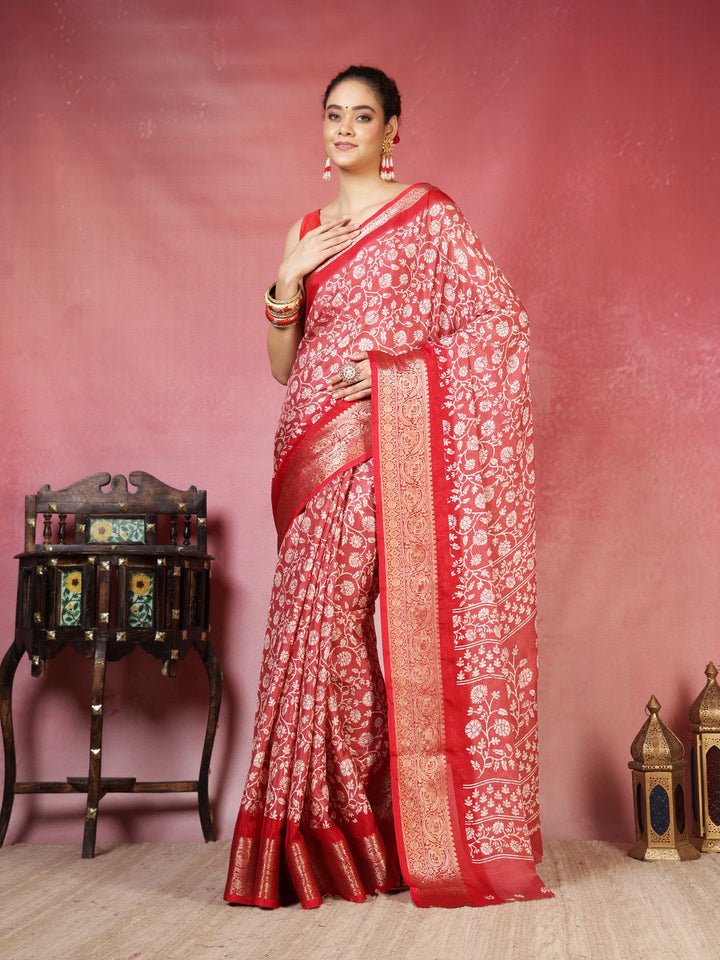 Floral Printed Art Silk Saree