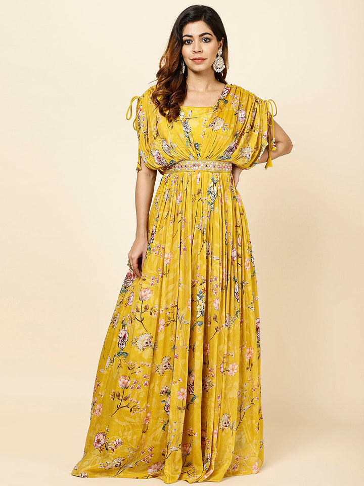 Floral Printed Crepe Anarkali Dress