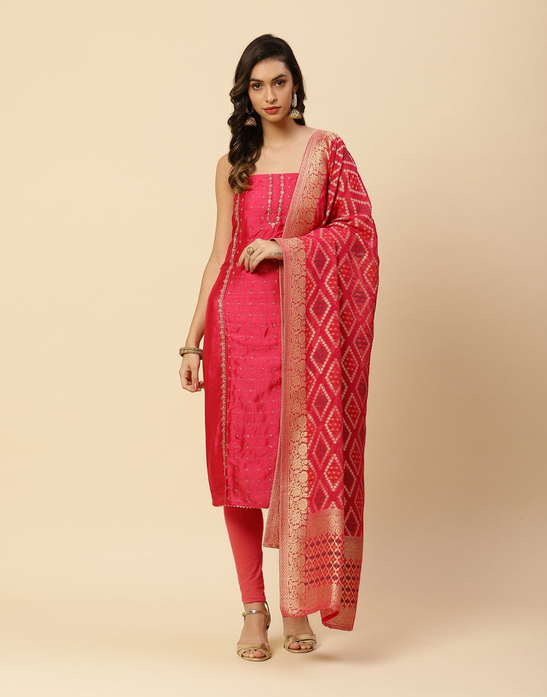 Embroidered Art Handloom Suit Piece With Art Silk Dupatta