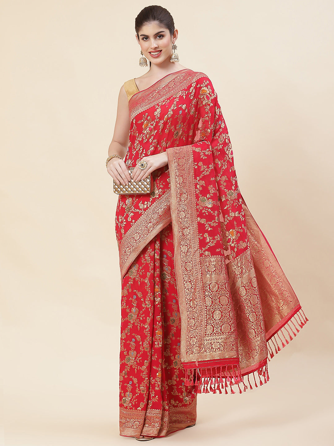 Floral Zari Jaal Georgette Plain Saree