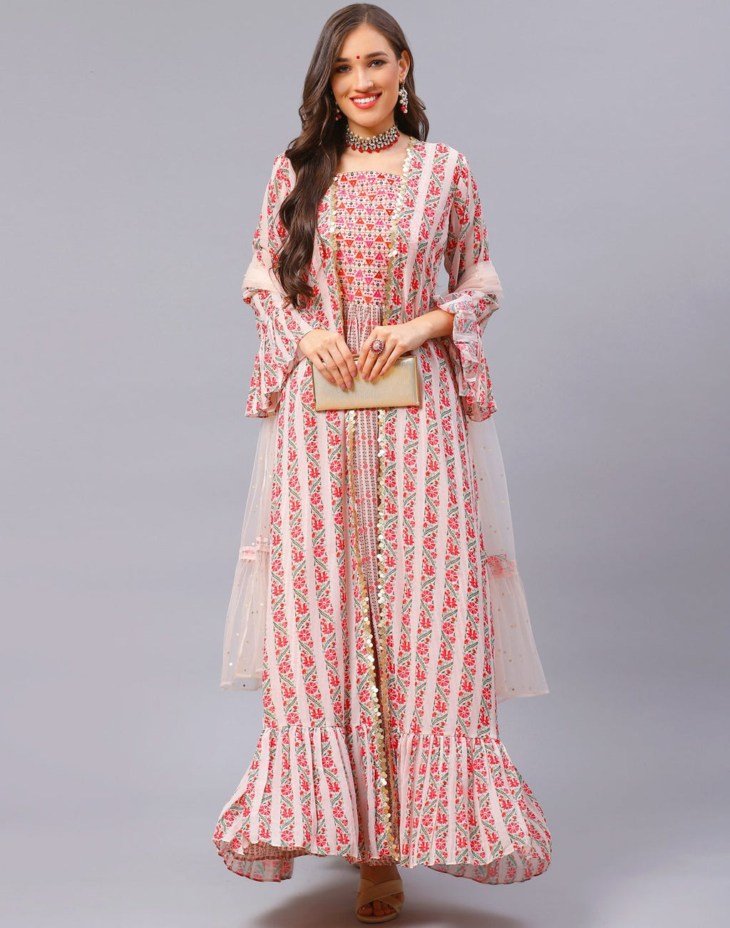 Peach Salwar Kameez Stitched Suit