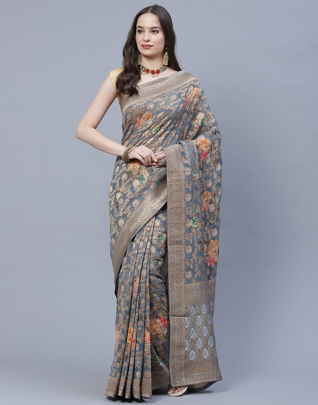 Beautiful Zari Jaal Printed Banarasi Khaddi