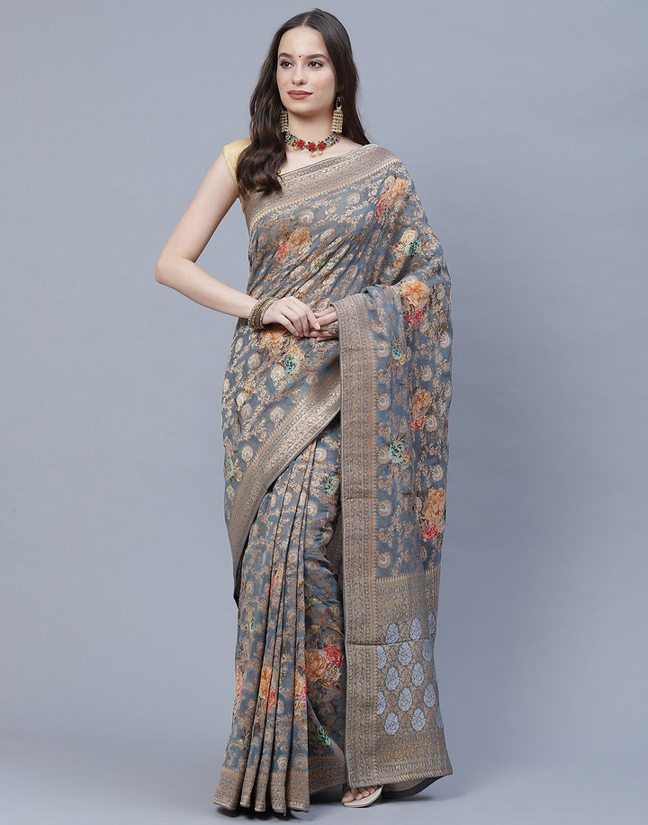 Beautiful Zari Jaal Printed Banarasi Khaddi