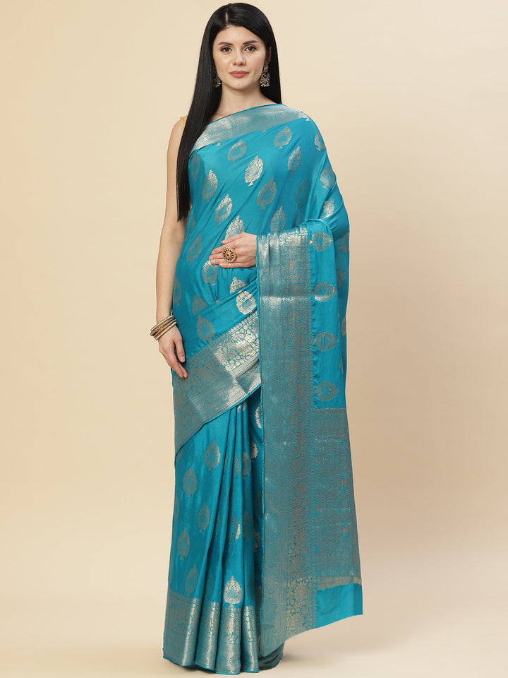 Zari Booti Crepe Plain Saree