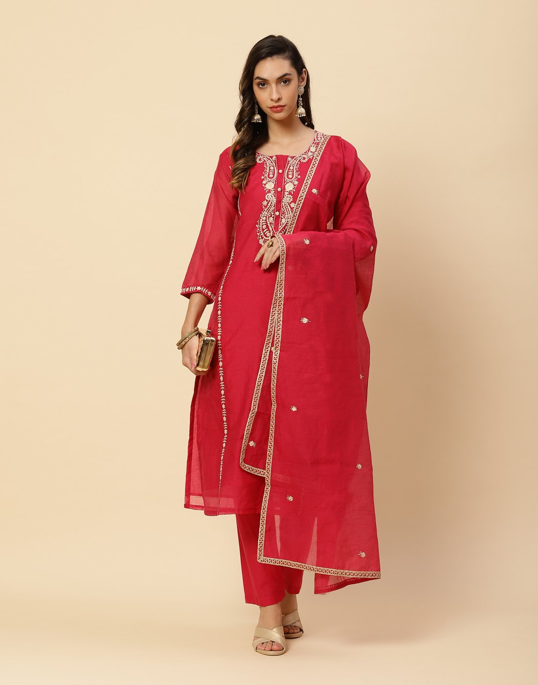 Embroidered Cotton Chanderi Salwar Kameez Stitched Suit With Chanderi Dupatta