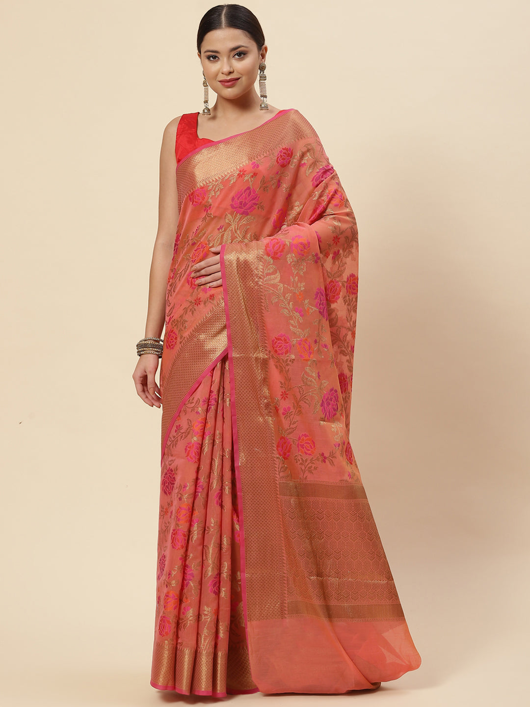 Floral Zari Jaal Cotton Woven Saree