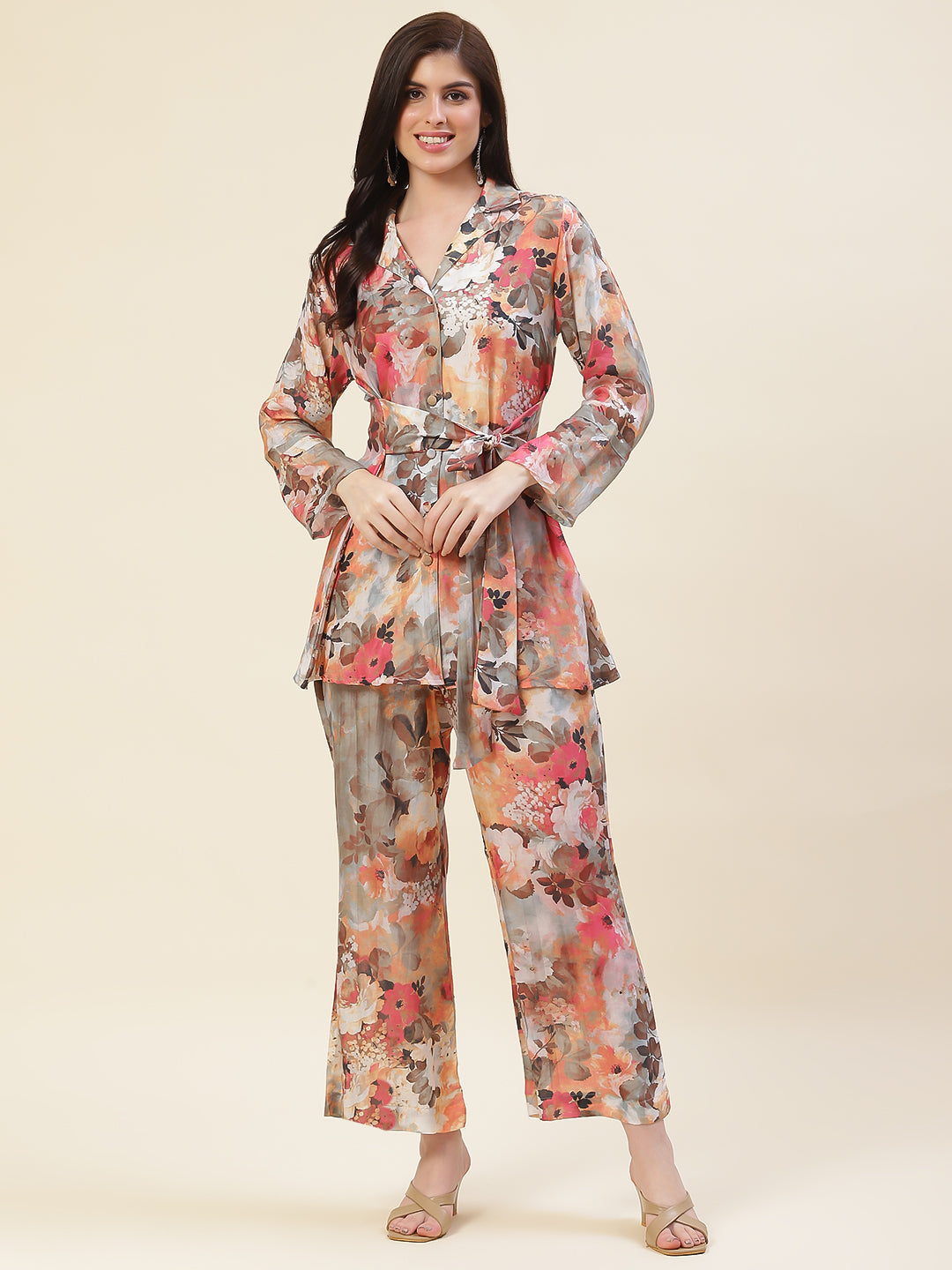 Multicolored Co-ord Set Short Kurti With Flared Pants