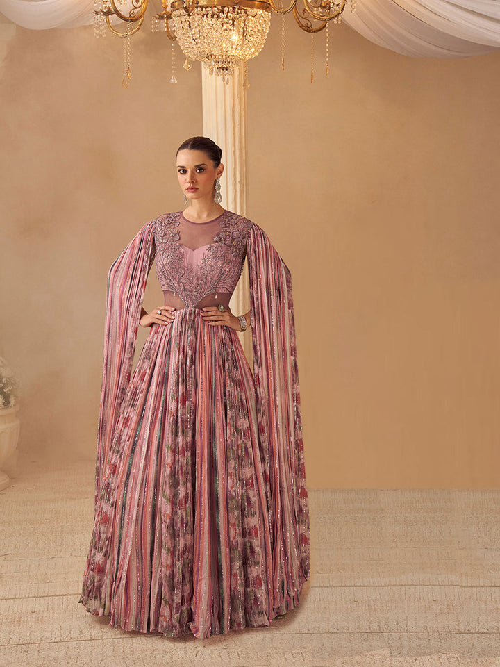 Embroidered Chinnon Gown With Jacket